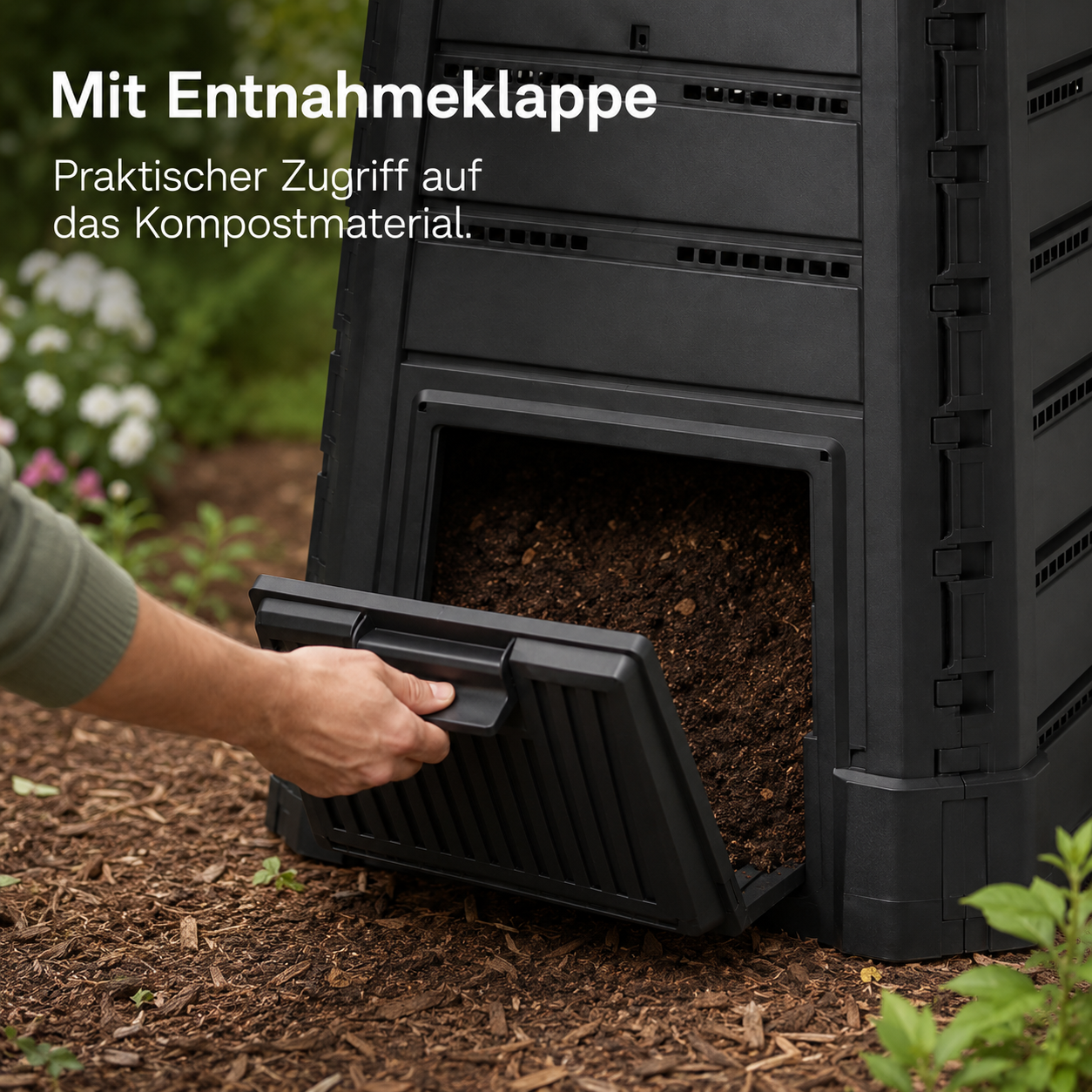 Komposter aus Kunststoff in Schwarz mit Belüftung für Gartenabfälle