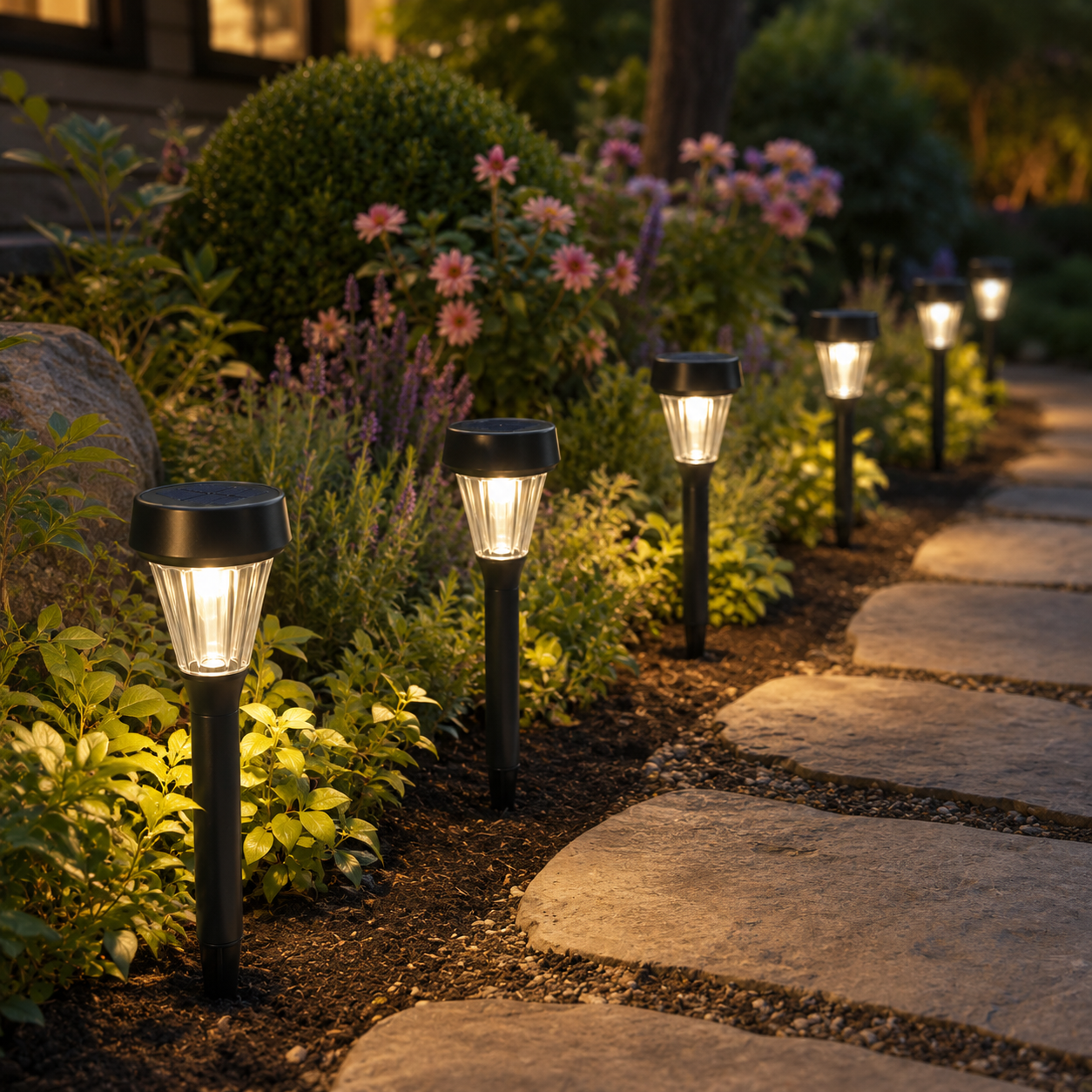 Solar Wegeleuchten Set in Warmweiß für Gartenwege und Beete
