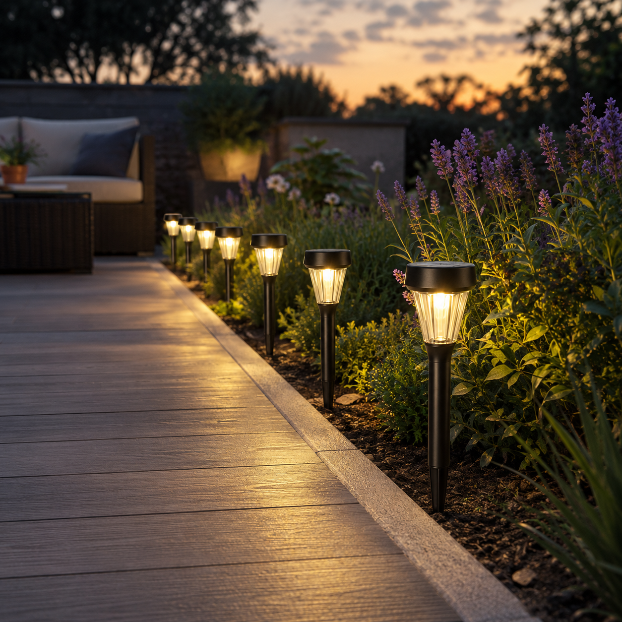 Solar Wegeleuchten Set in Warmweiß für Gartenwege und Beete