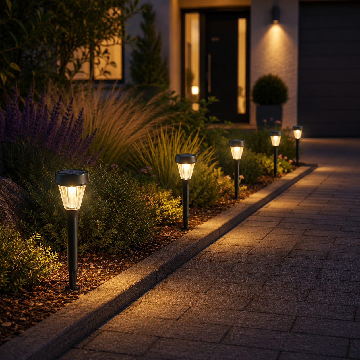 Solar Wegeleuchten Set in Warmweiß für Gartenwege und Beete