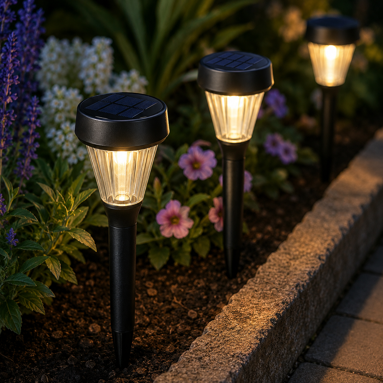 Solar Wegeleuchten Set in Warmweiß für Gartenwege und Beete