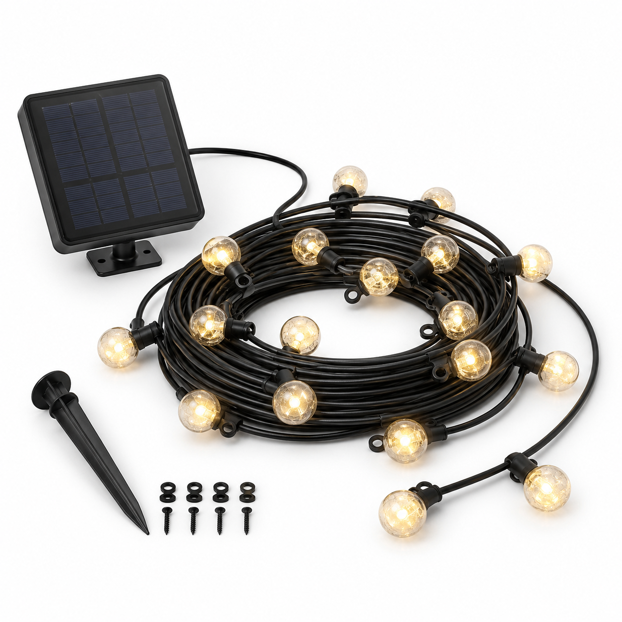 Solar LED Lichterkette mit warmweißem Licht für Terrasse und Pergola