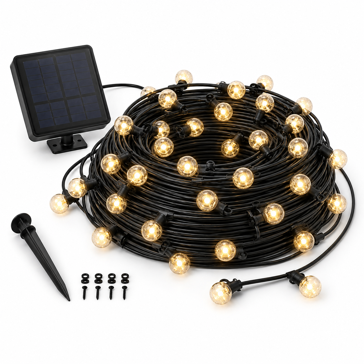 Solar LED Lichterkette mit warmweißem Licht für Terrasse und Pergola