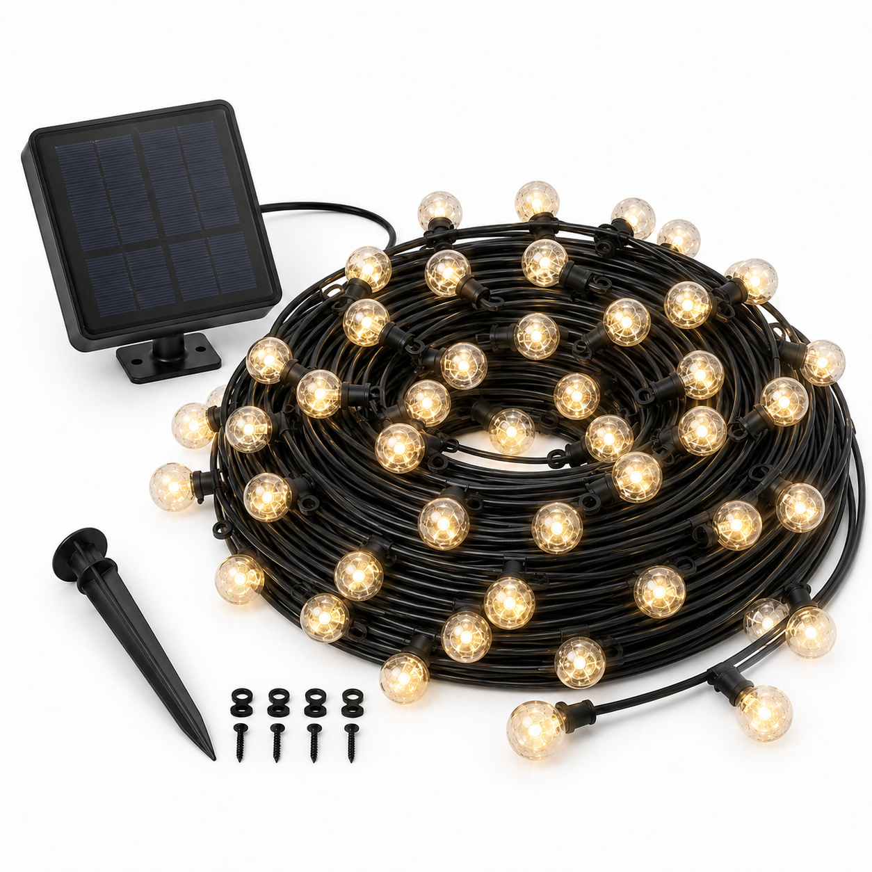 Solar LED Lichterkette mit warmweißem Licht für Terrasse und Pergola