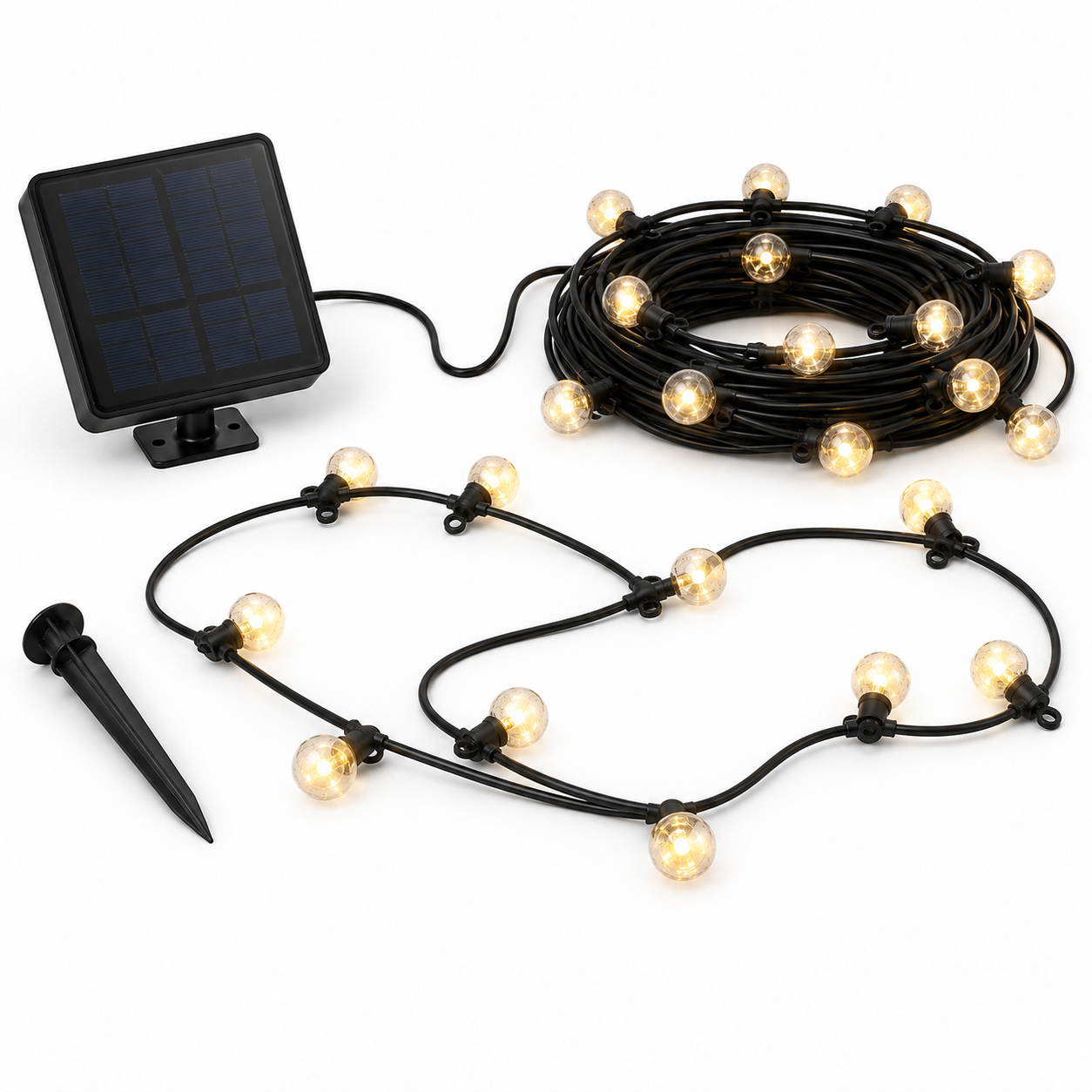 Solar LED Lichterkette mit warmweißem Licht für Terrasse und Pergola