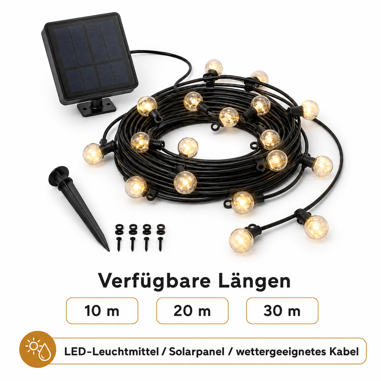 Solar LED Lichterkette mit warmweißem Licht für Terrasse und Pergola