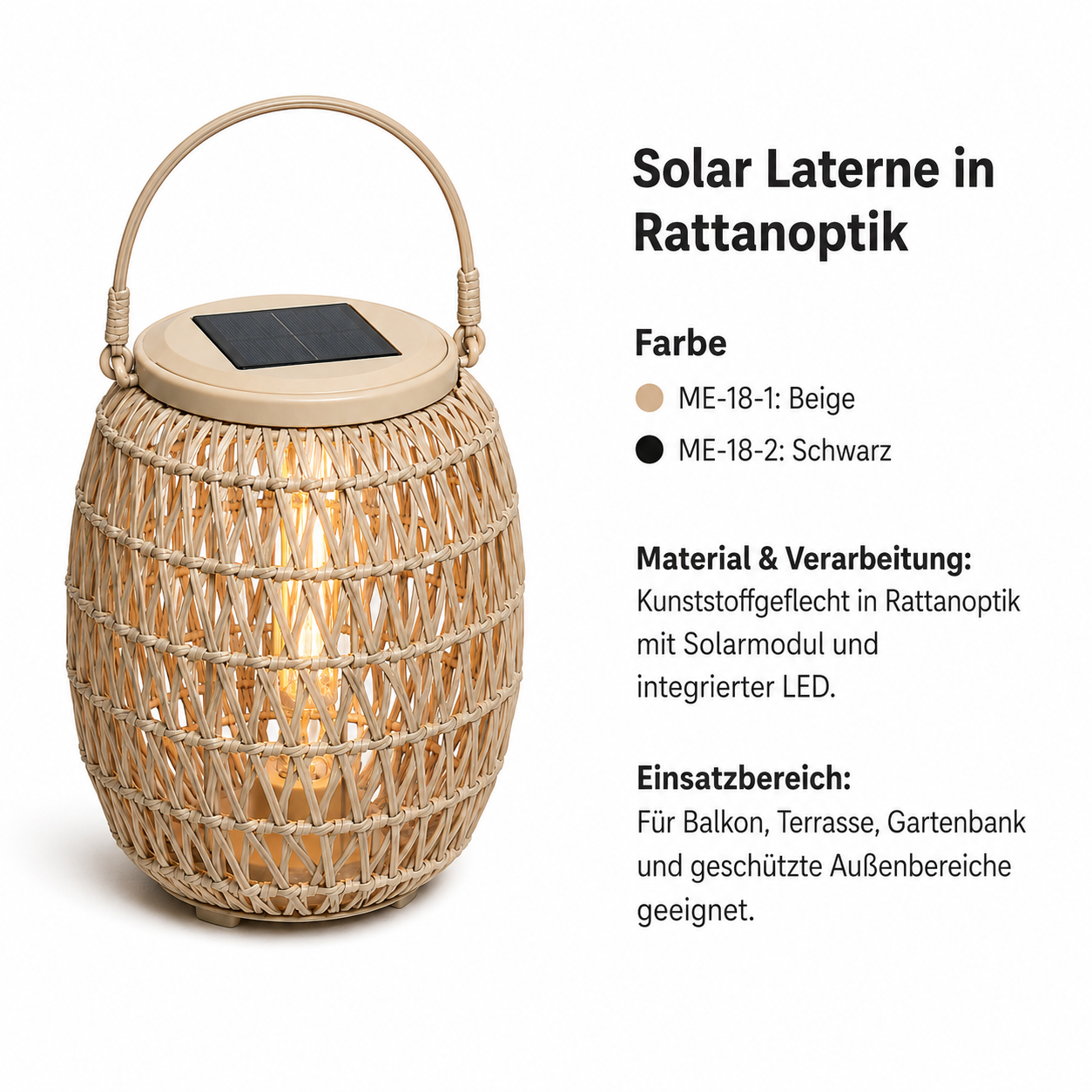 Solar Laterne in Rattanoptik für Balkon und Outdoor Deko
