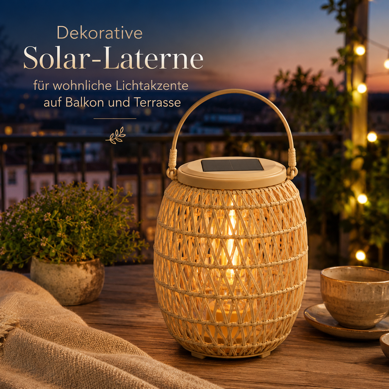 Solar Laterne in Rattanoptik für Balkon und Outdoor Deko