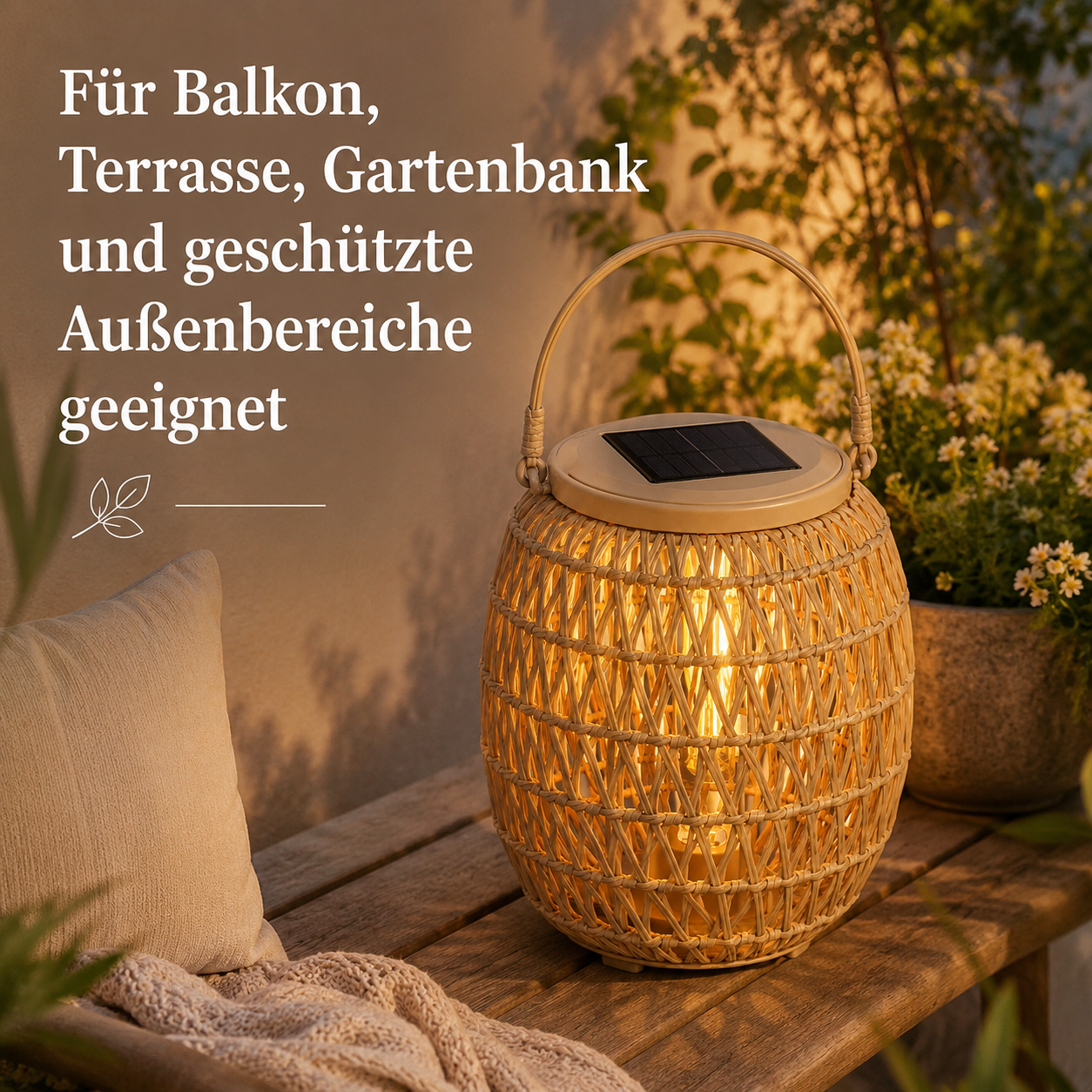 Solar Laterne in Rattanoptik für Balkon und Outdoor Deko