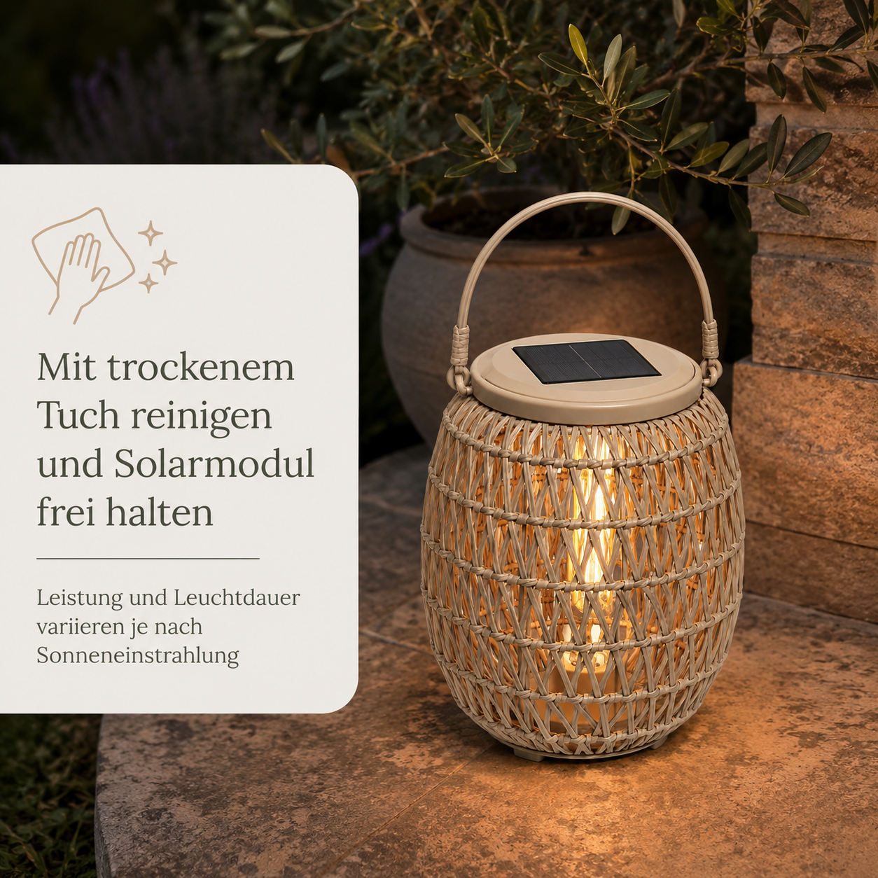 Solar Laterne in Rattanoptik für Balkon und Outdoor Deko