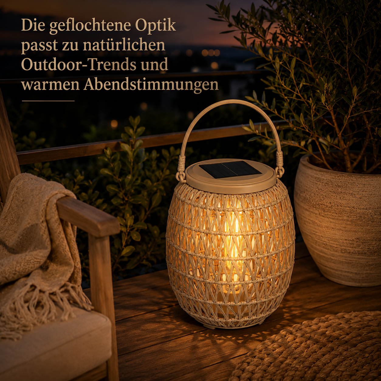 Solar Laterne in Rattanoptik für Balkon und Outdoor Deko
