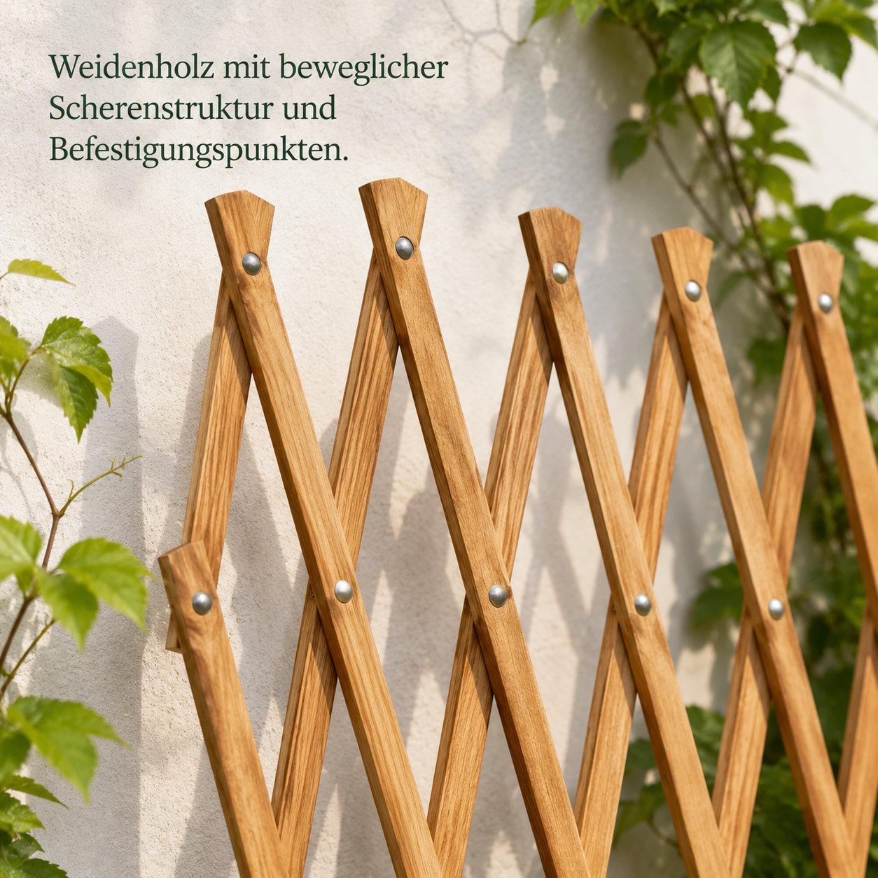 Ausziehbares Rankgitter aus Weide für Kletterpflanzen und Sichtschutz