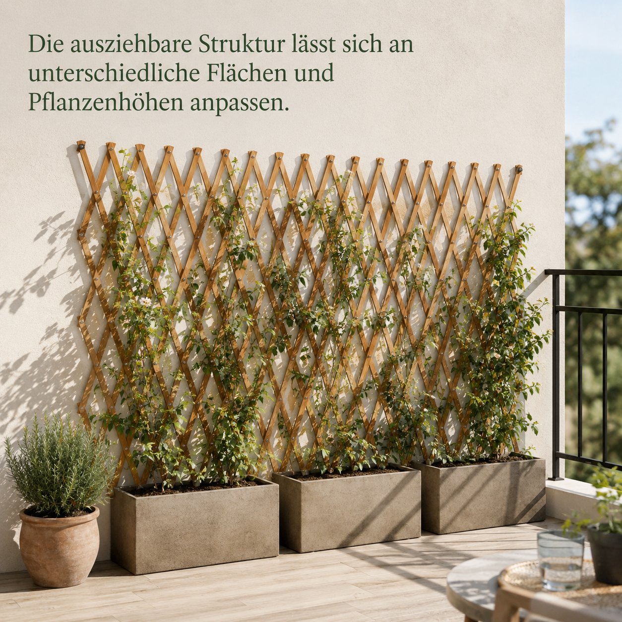 Ausziehbares Rankgitter aus Weide für Kletterpflanzen und Sichtschutz