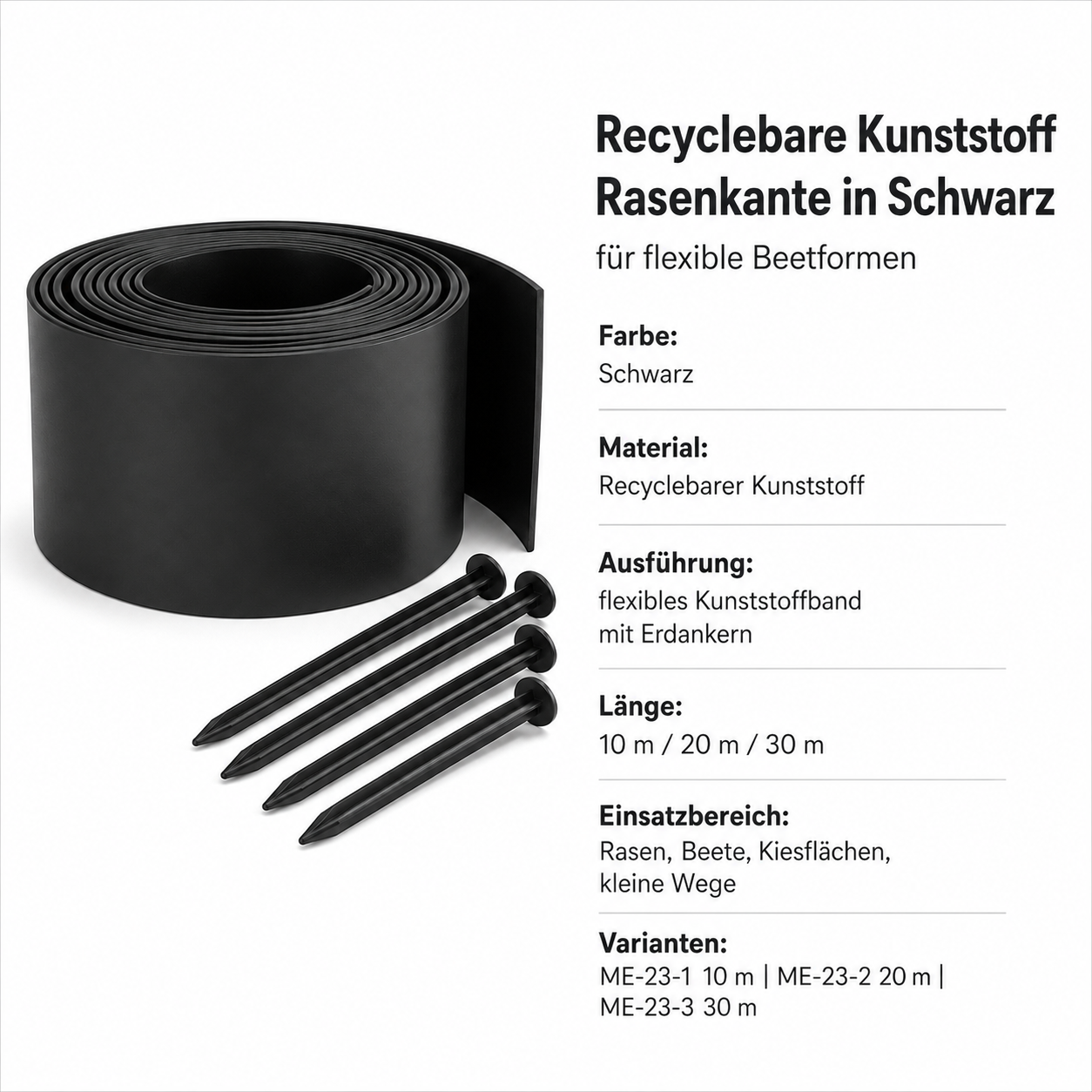 Recycelbare Kunststoff Rasenkante in Schwarz für flexible Beetformen
