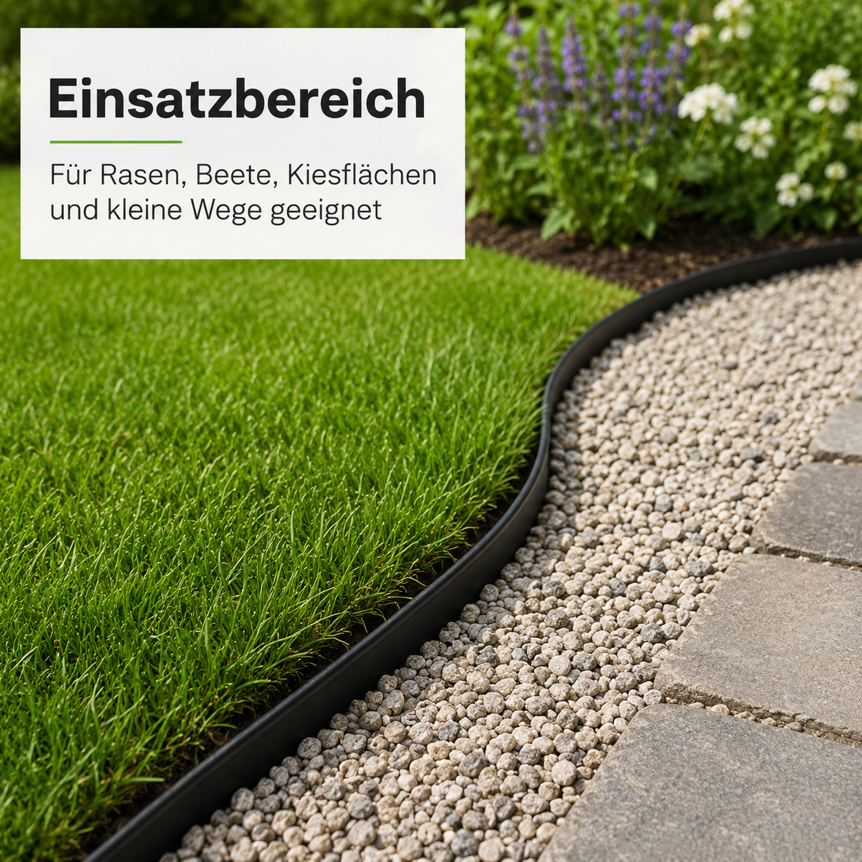 Recycelbare Kunststoff Rasenkante in Schwarz für flexible Beetformen