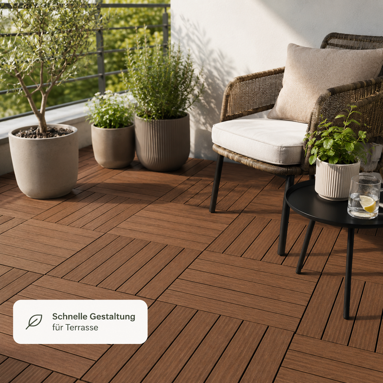 Terrassenfliesen aus WPC in Holzoptik für Balkon und Garten