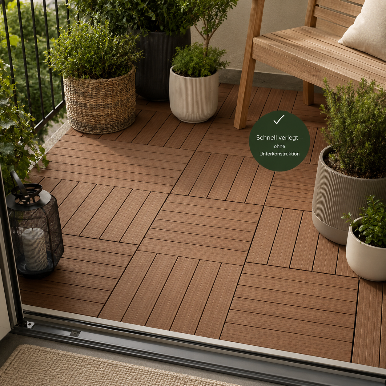 Terrassenfliesen aus WPC in Holzoptik für Balkon und Garten