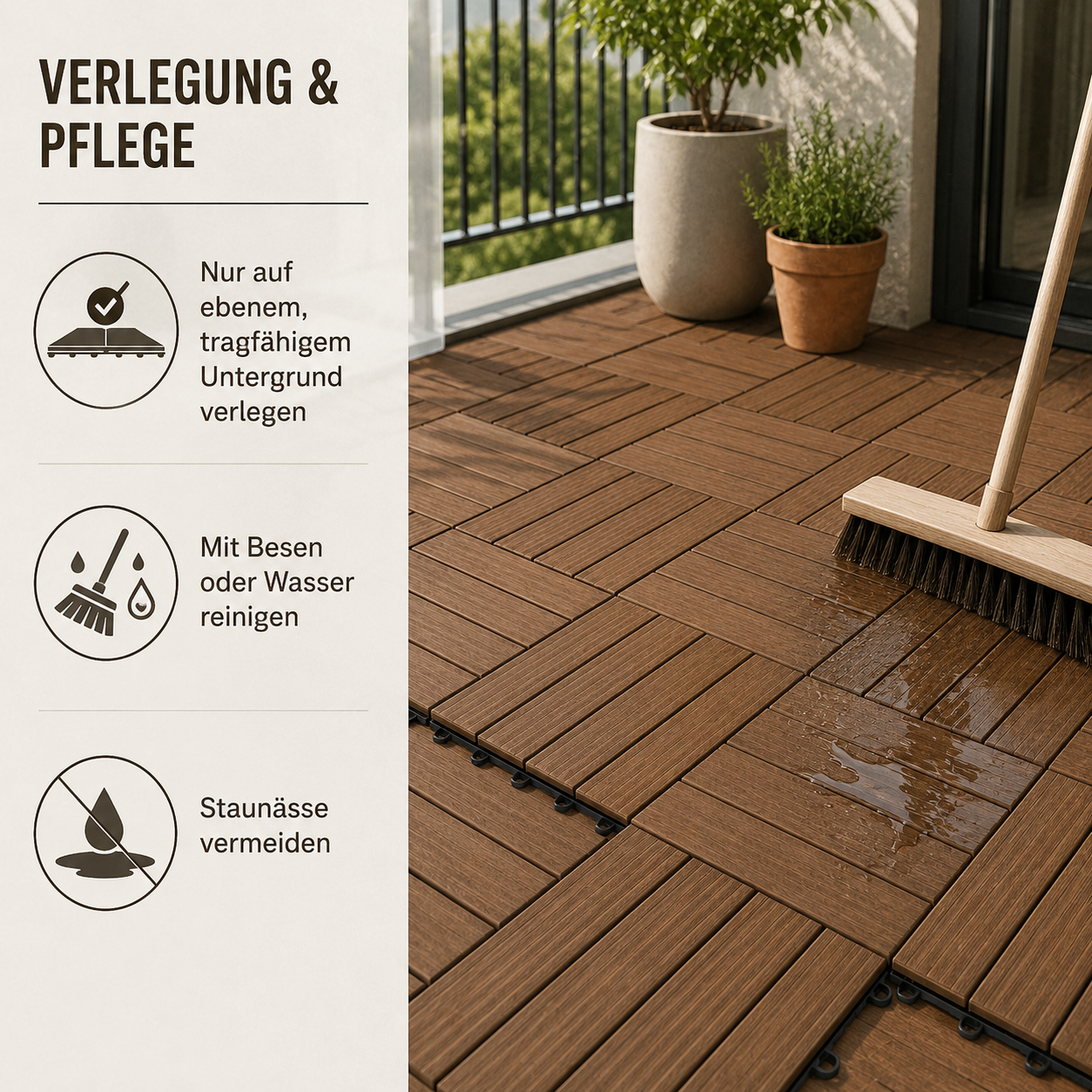 Terrassenfliesen aus WPC in Holzoptik für Balkon und Garten