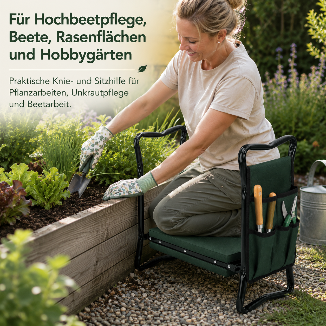 Garten Kniebank mit Werkzeugtasche und klappbarem Stahlrahmen