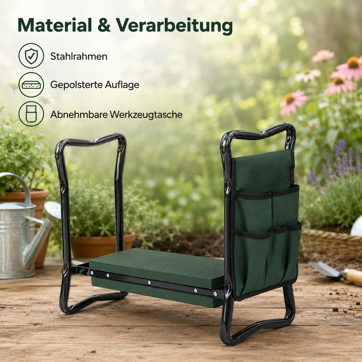 Garten Kniebank mit Werkzeugtasche und klappbarem Stahlrahmen