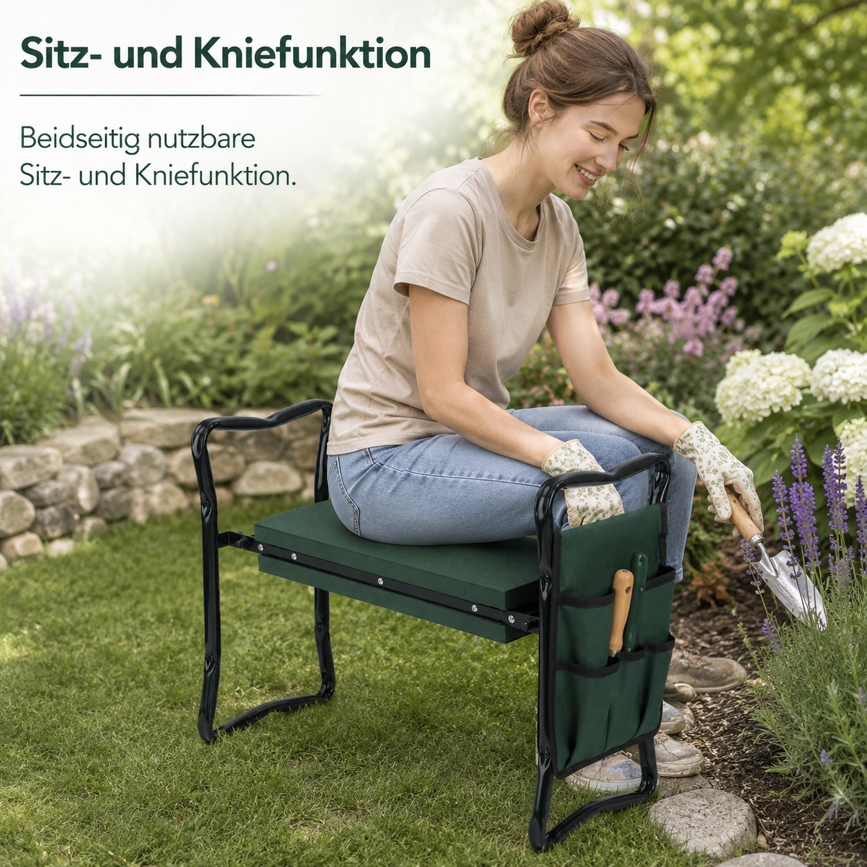 Garten Kniebank mit Werkzeugtasche und klappbarem Stahlrahmen