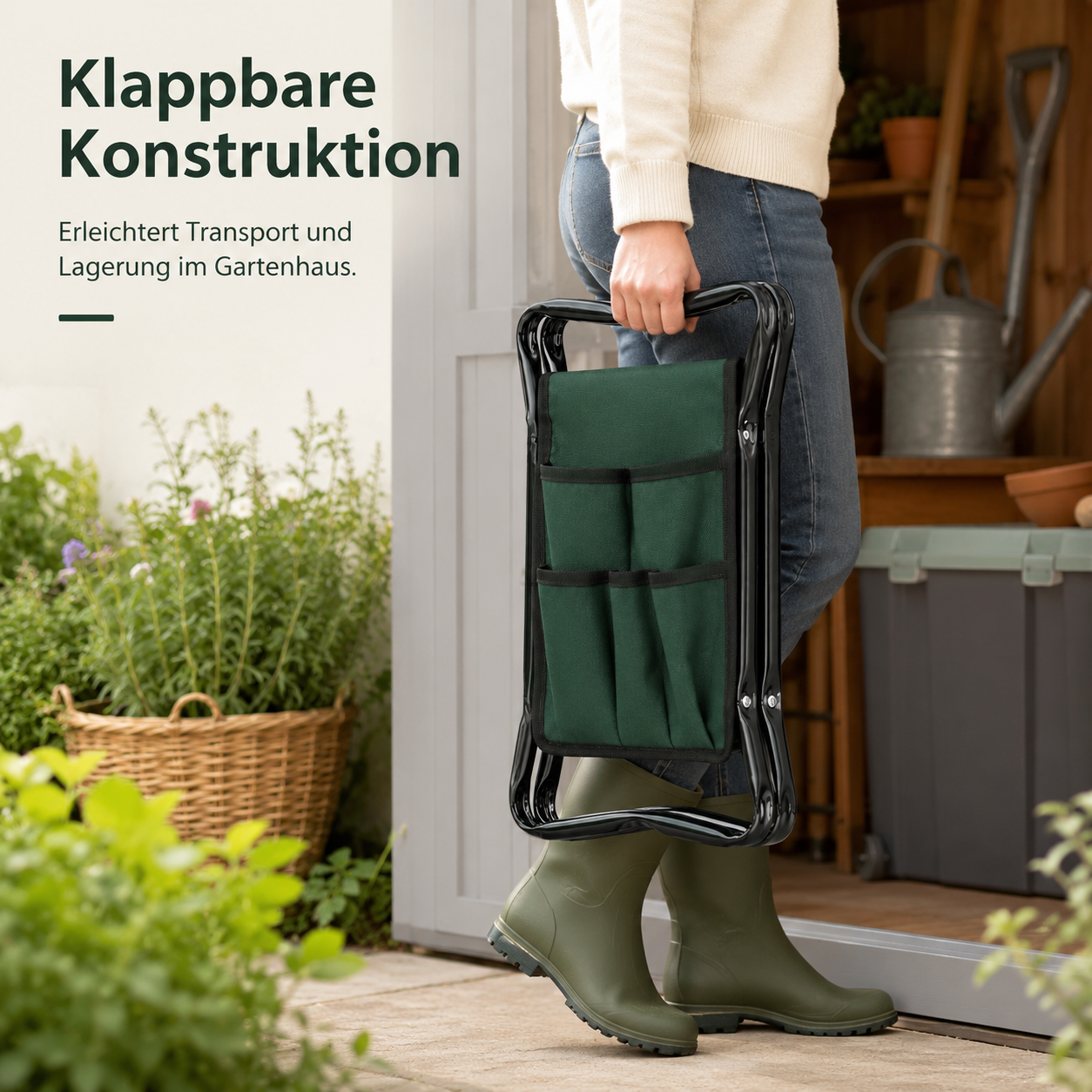 Garten Kniebank mit Werkzeugtasche und klappbarem Stahlrahmen