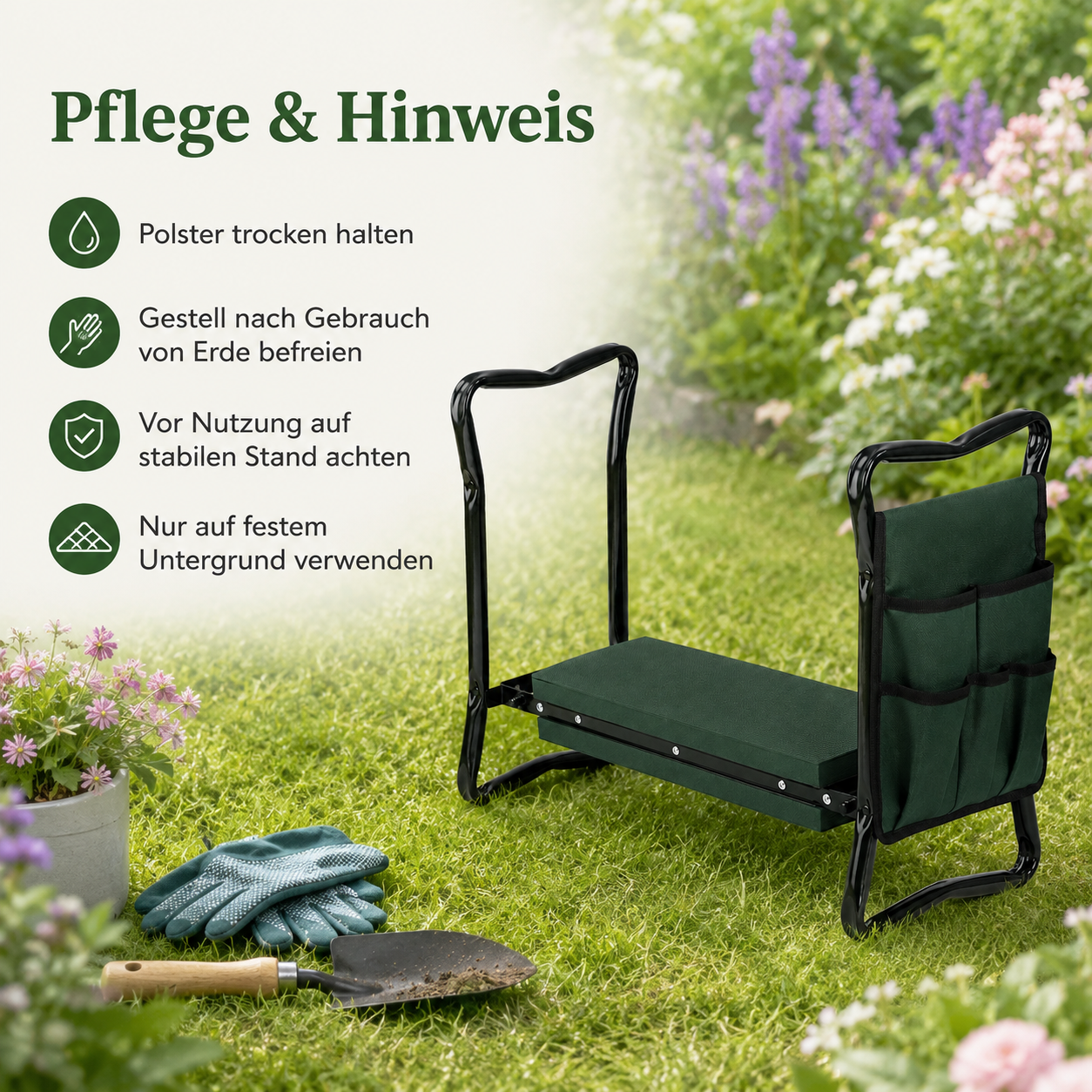 Garten Kniebank mit Werkzeugtasche und klappbarem Stahlrahmen