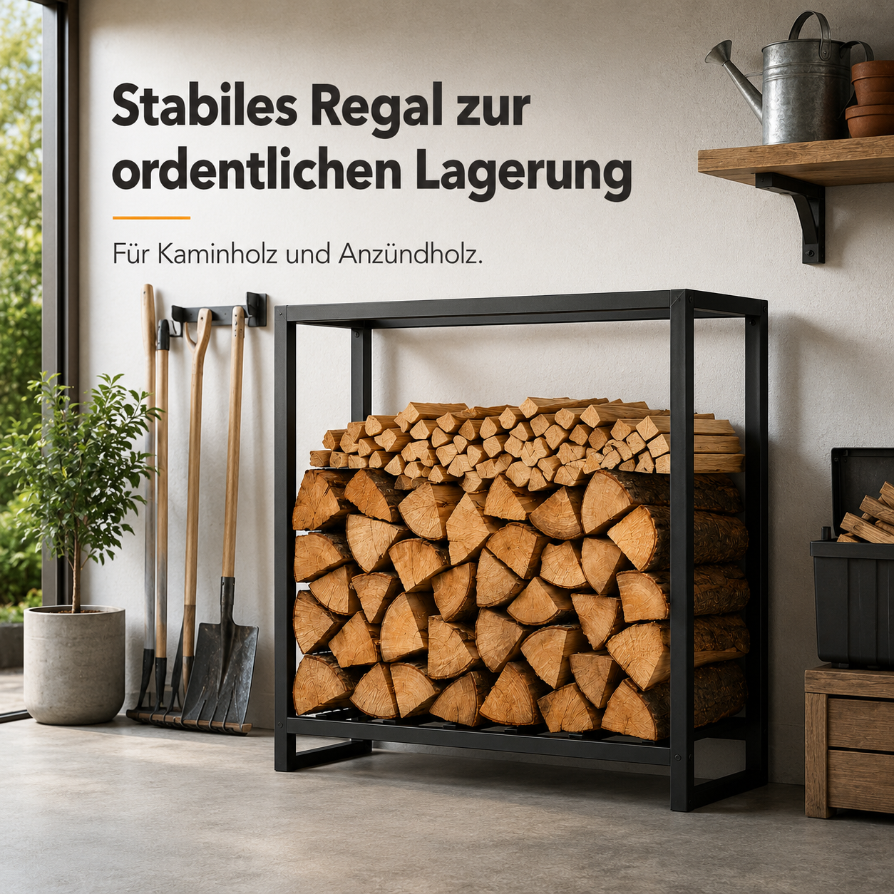 Kaminholzregal aus Stahl in Schwarz für Terrasse und Garage