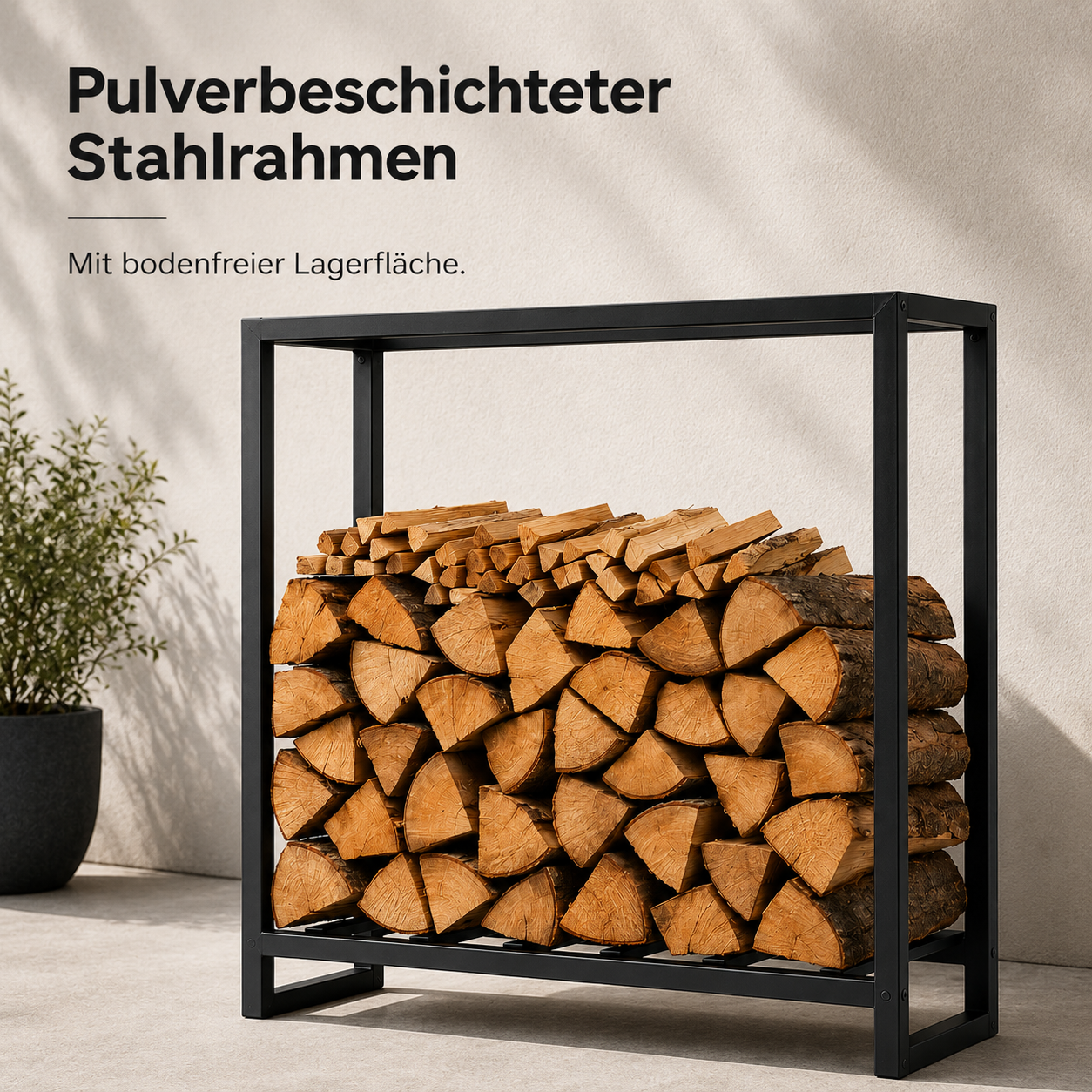Kaminholzregal aus Stahl in Schwarz für Terrasse und Garage