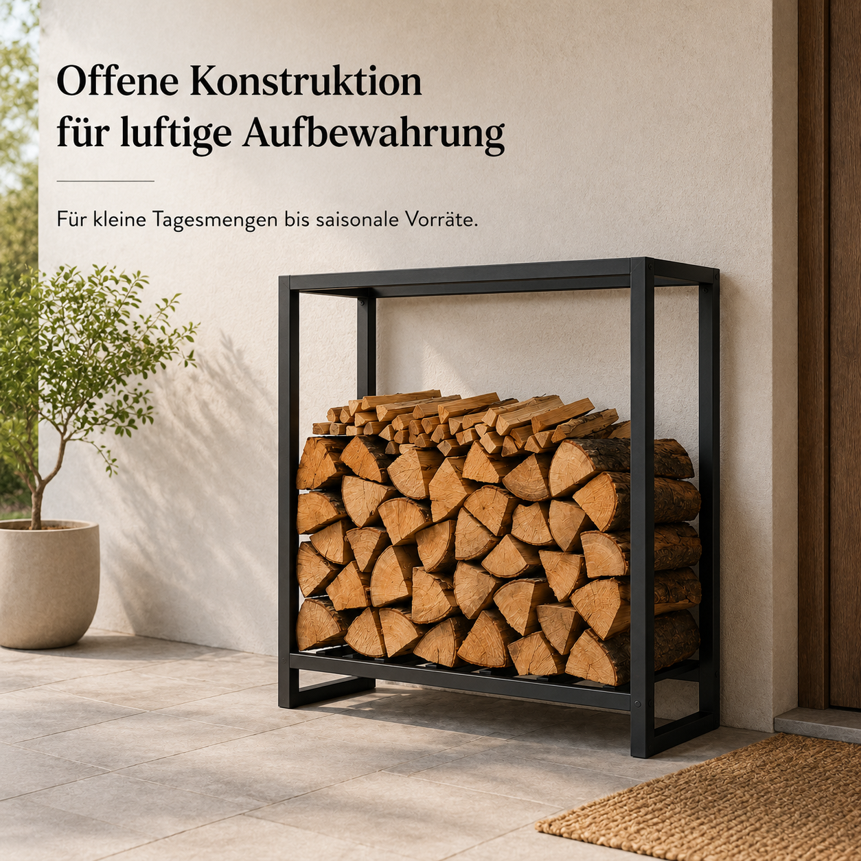 Kaminholzregal aus Stahl in Schwarz für Terrasse und Garage