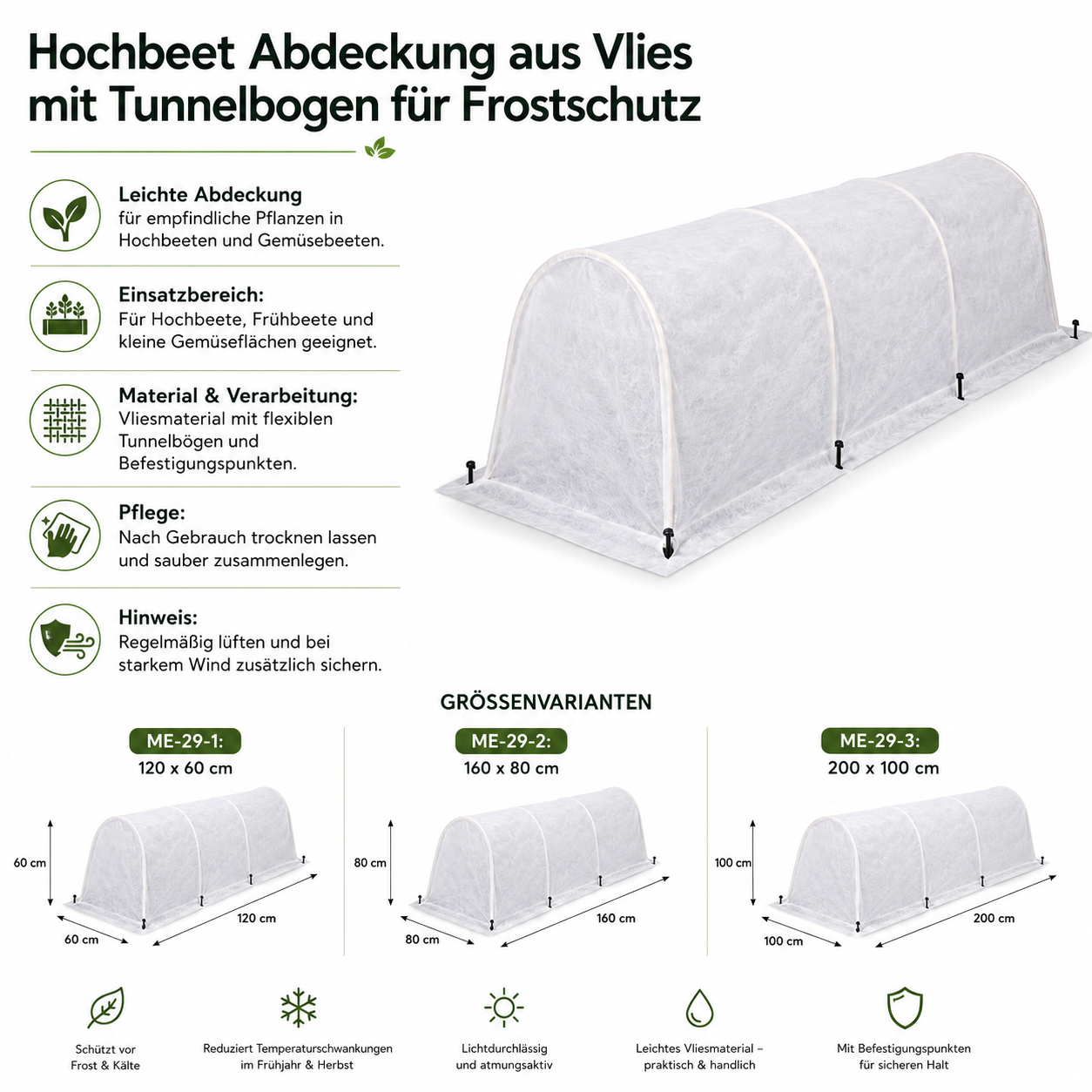 Hochbeet Abdeckung aus Vlies mit Tunnelbogen für Frostschutz