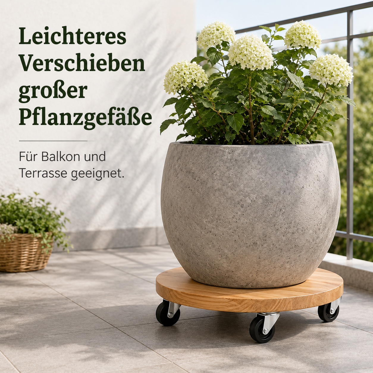 Pflanzenroller aus Holz mit Rollen für große Töpfe