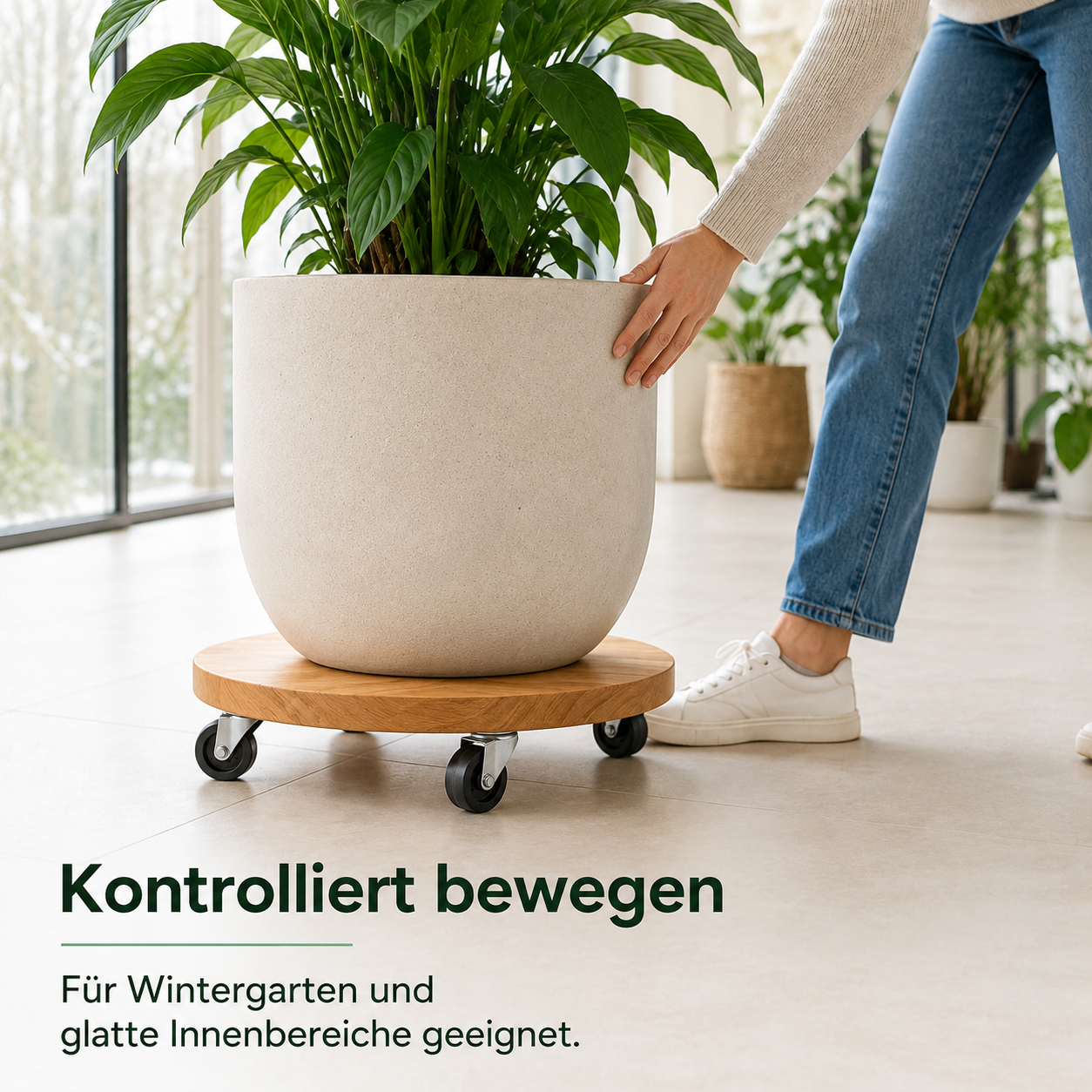 Pflanzenroller aus Holz mit Rollen für große Töpfe