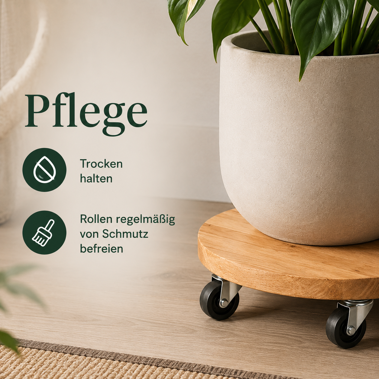 Pflanzenroller aus Holz mit Rollen für große Töpfe