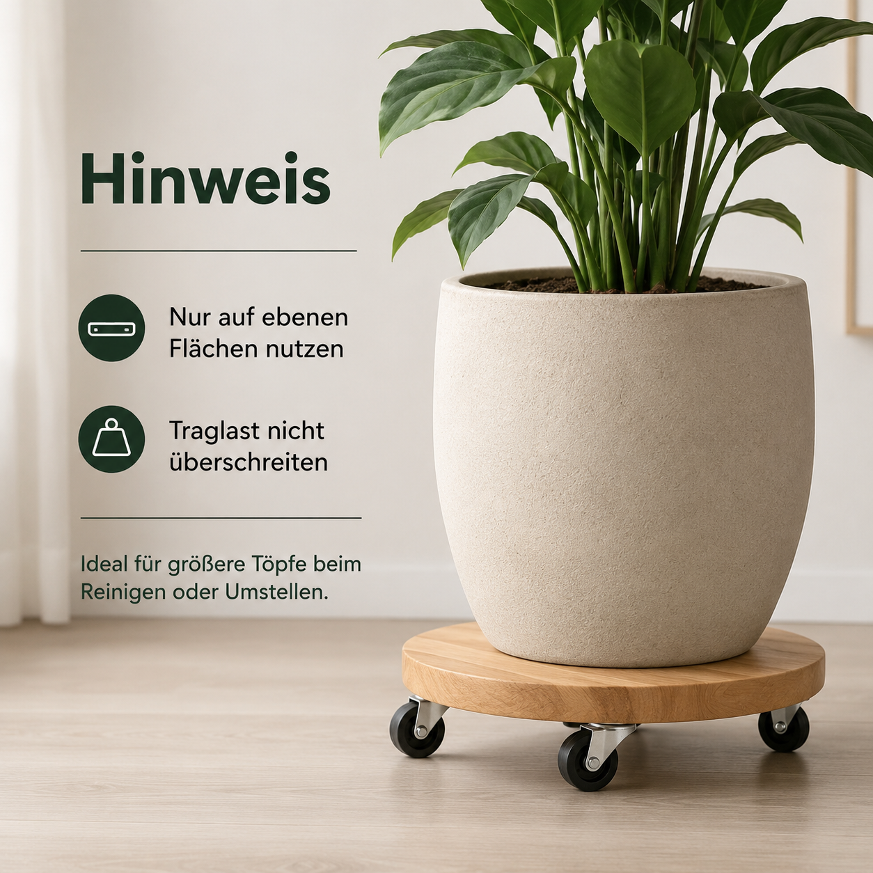 Pflanzenroller aus Holz mit Rollen für große Töpfe