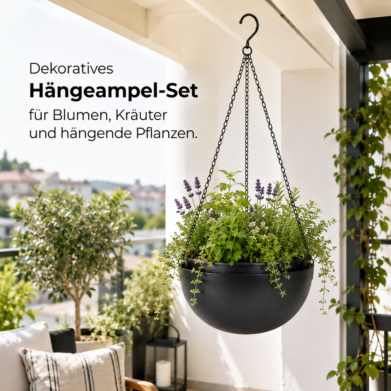 Hängeampel Set aus Metall für Balkon und Pergola