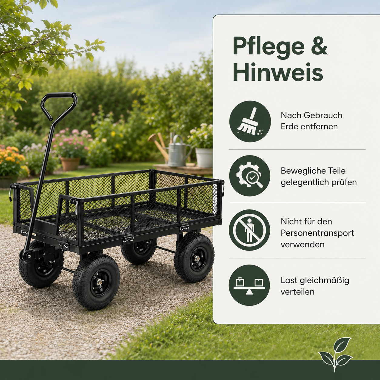Gartenwagen mit klappbaren Seitenwänden für Pflanzen und Erde