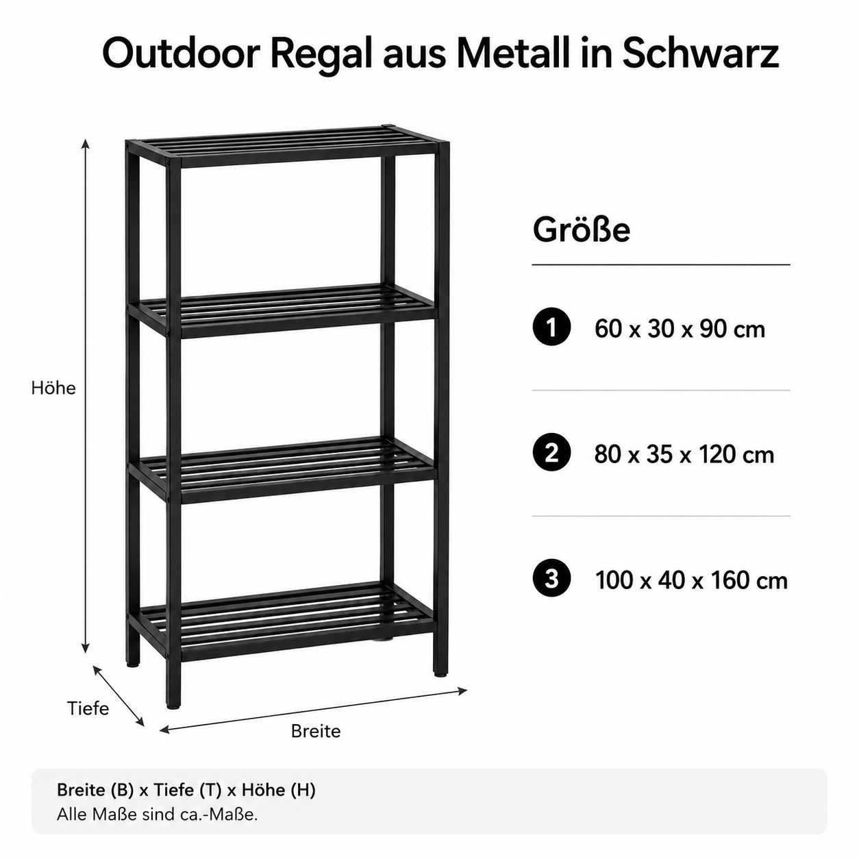 Outdoor Regal aus Metall in Schwarz für Töpfe und Gartenzubehör