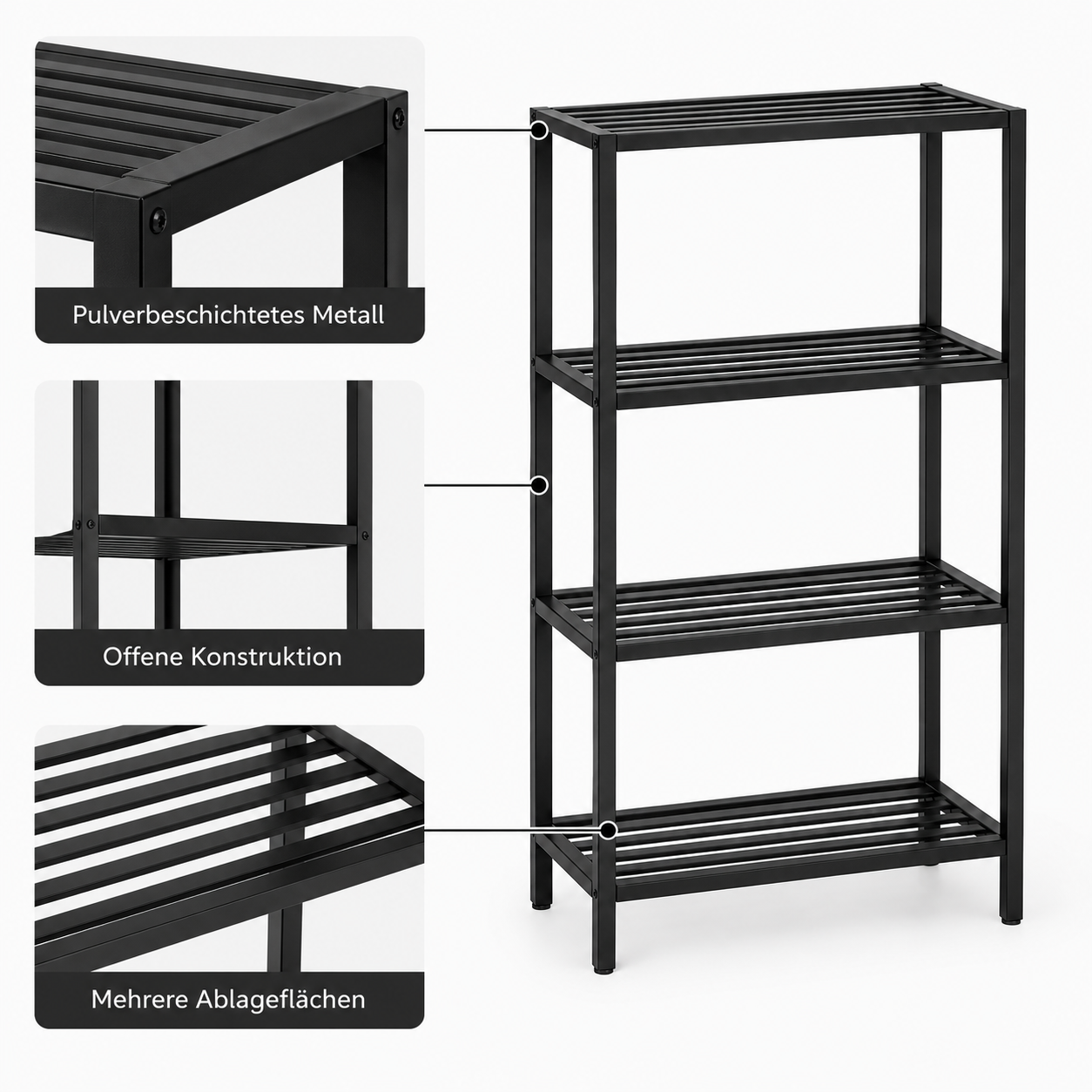Outdoor Regal aus Metall in Schwarz für Töpfe und Gartenzubehör
