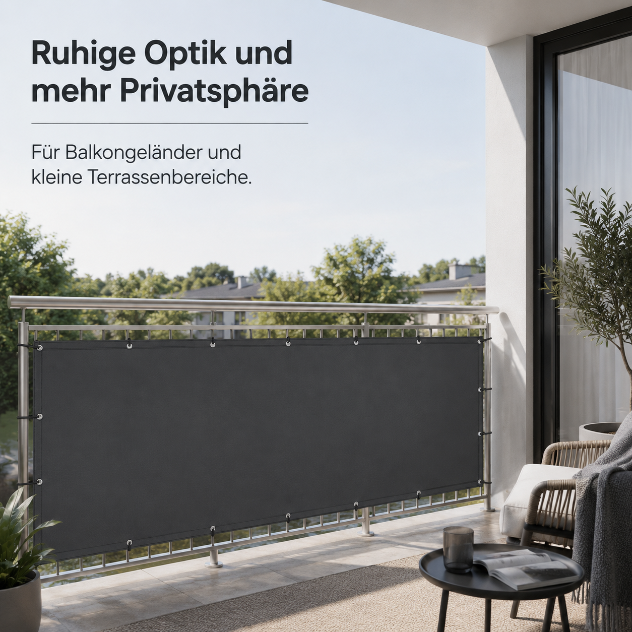 Balkonverkleidung aus wasserabweisendem Stoff in Anthrazit