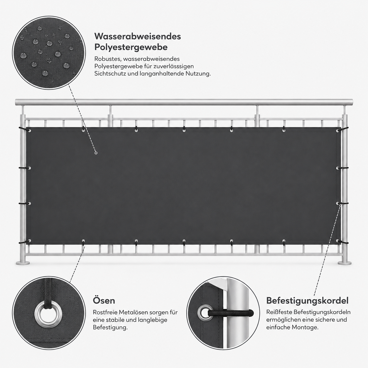 Balkonverkleidung aus wasserabweisendem Stoff in Anthrazit