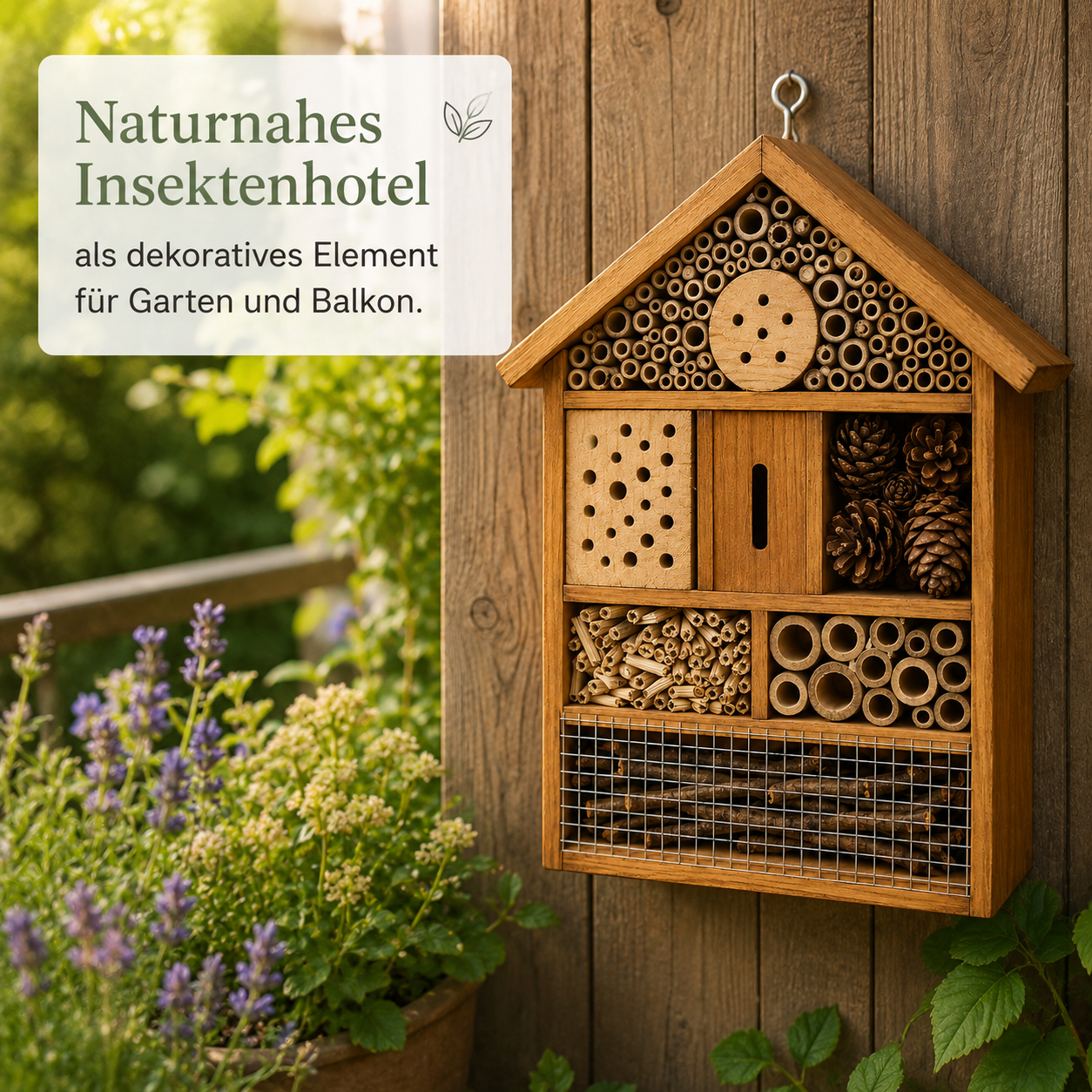 Insektenhotel aus Holz für Wildbienen und Nützlinge