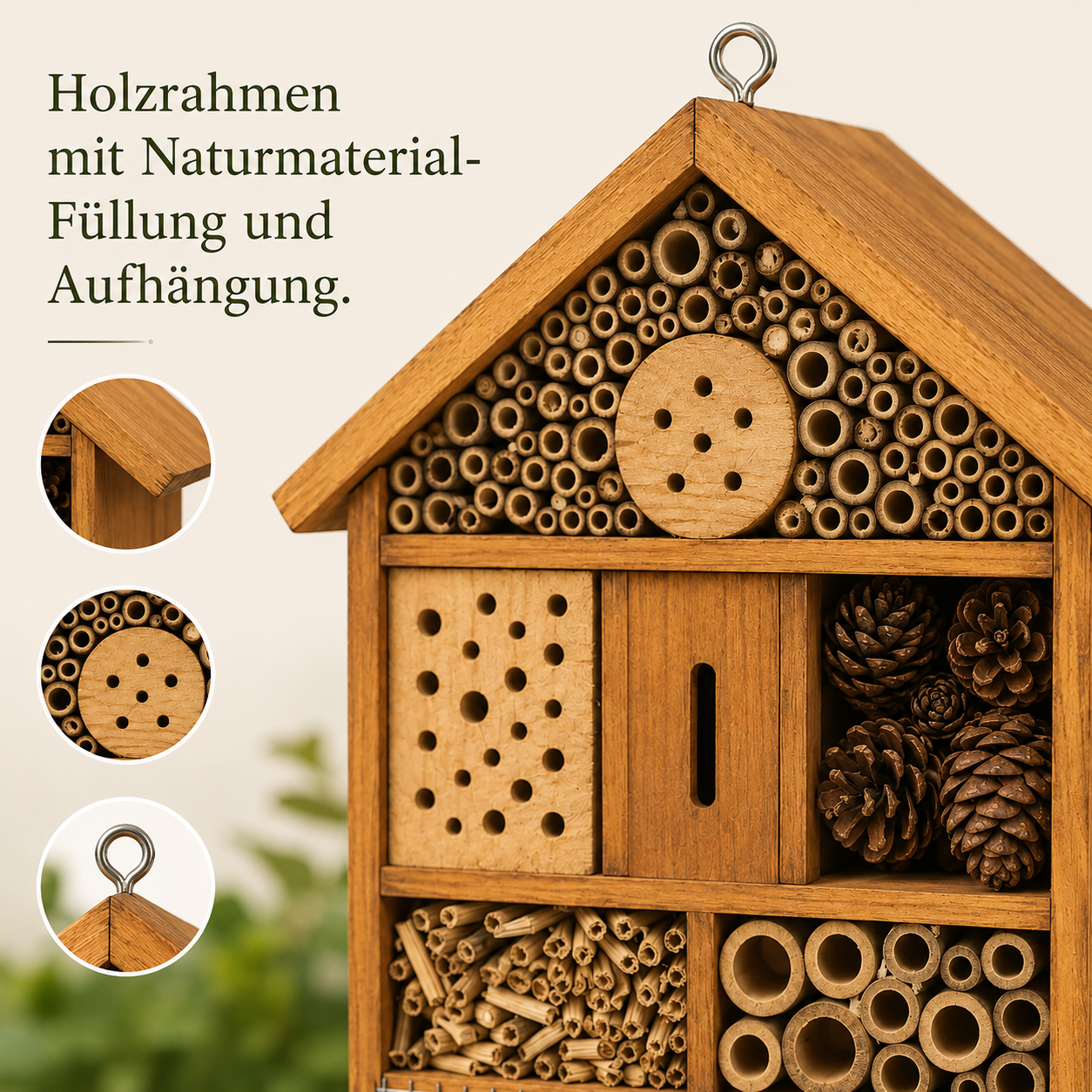 Insektenhotel aus Holz für Wildbienen und Nützlinge