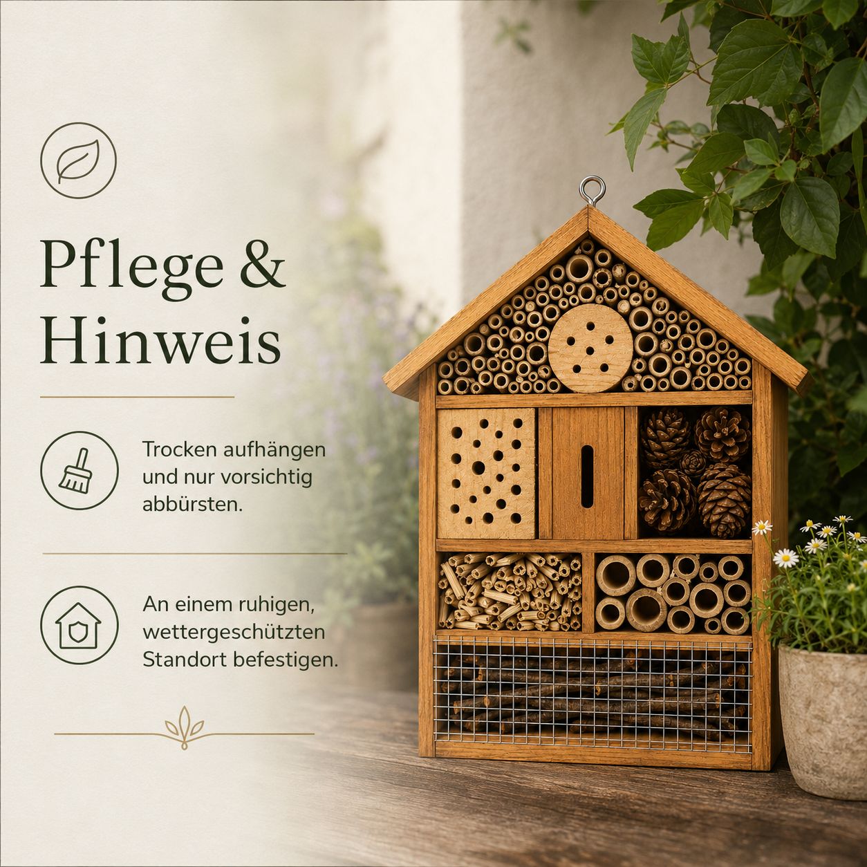 Insektenhotel aus Holz für Wildbienen und Nützlinge