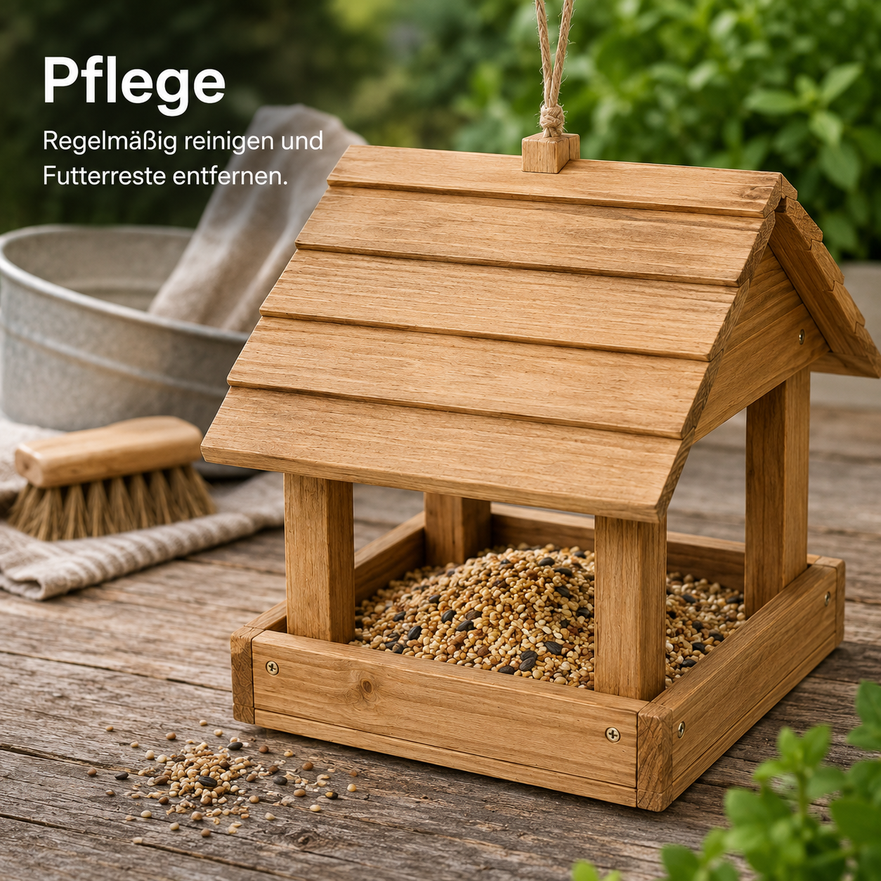 Vogelfutterhaus aus Holz mit Aufhängung für Balkon und Garten