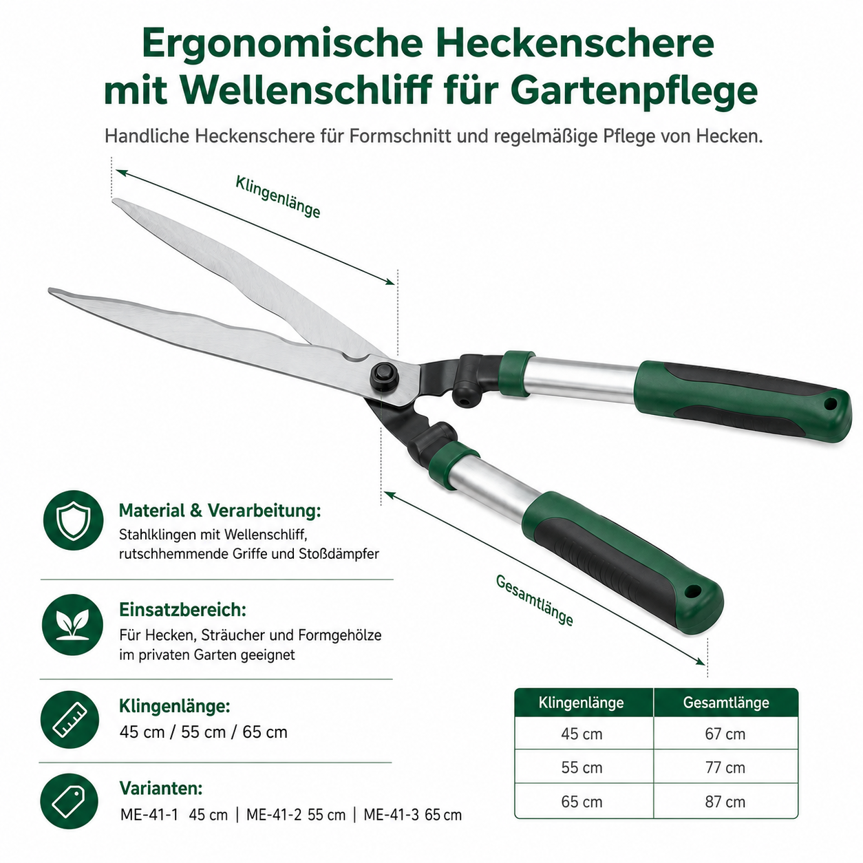 Ergonomische Heckenschere mit Wellenschliff für Gartenpflege