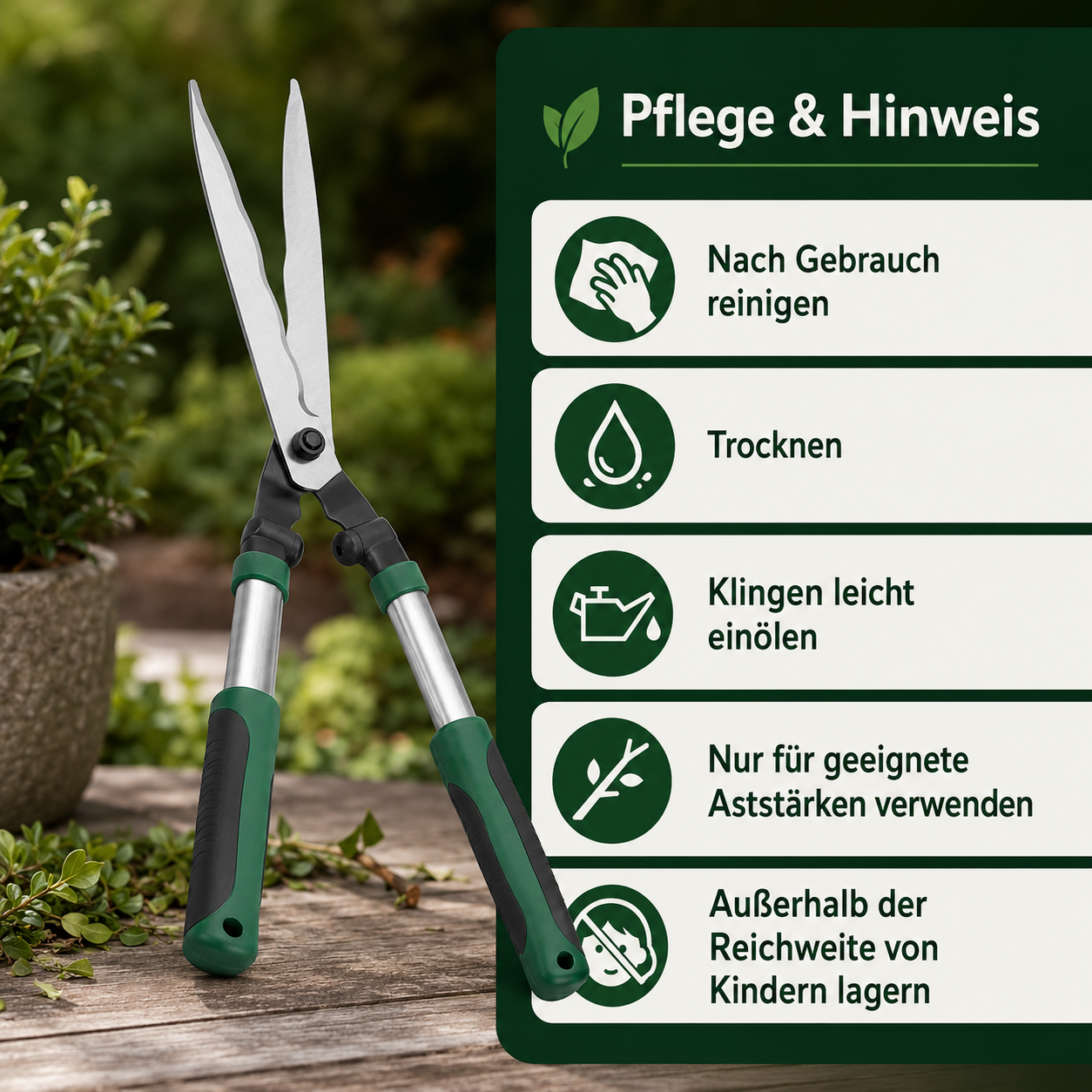 Ergonomische Heckenschere mit Wellenschliff für Gartenpflege