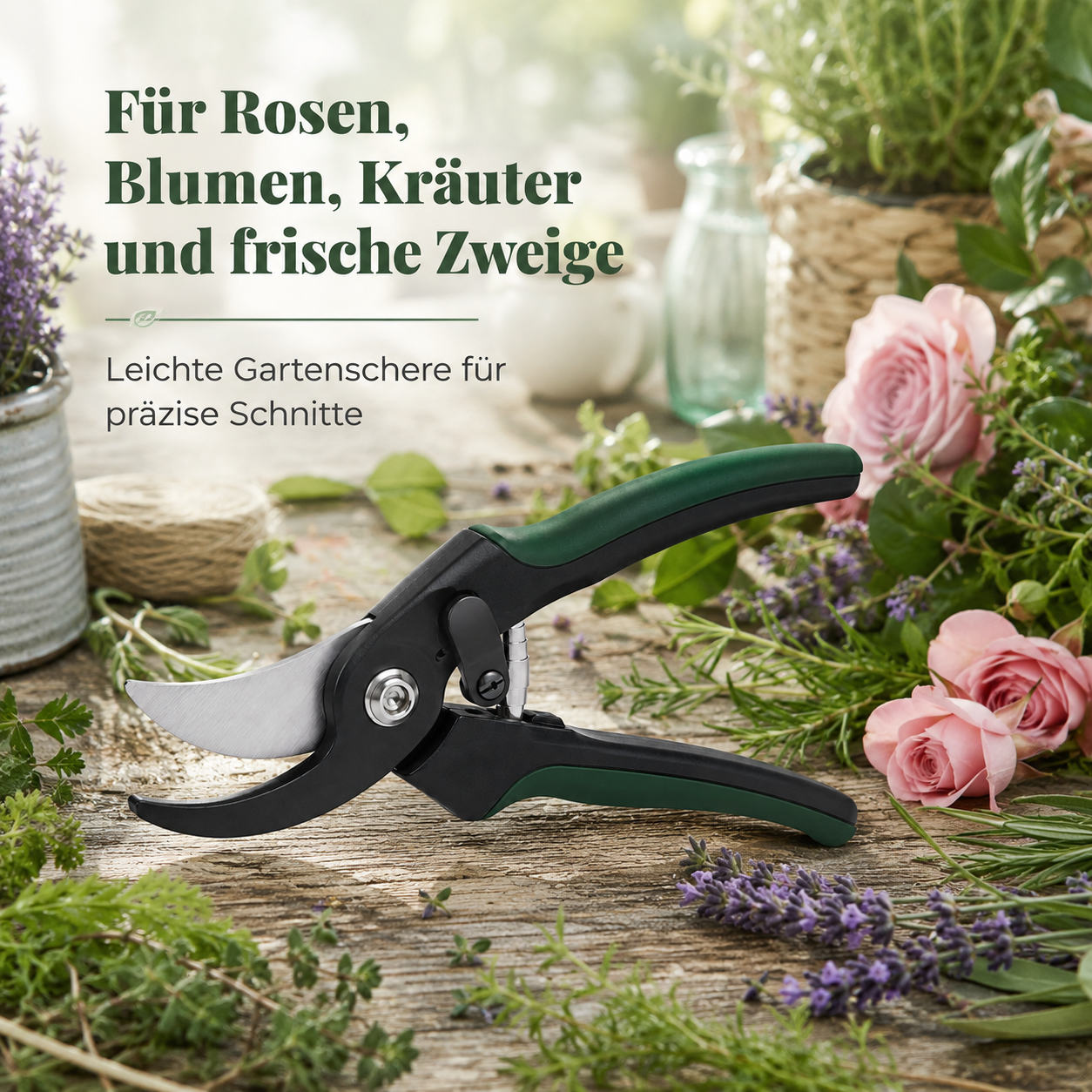 Bypass Gartenschere mit Softgriff für frische Zweige und Blumen