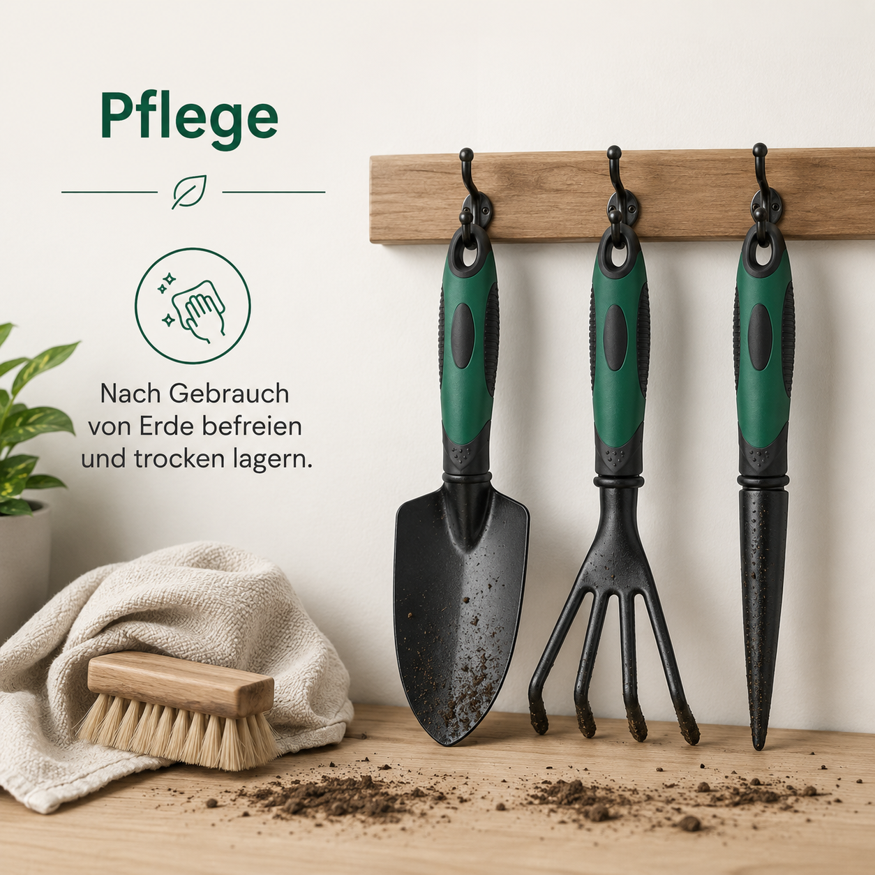 Handwerkzeug Set für Gartenarbeit mit Kelle Harke und Pflanzer