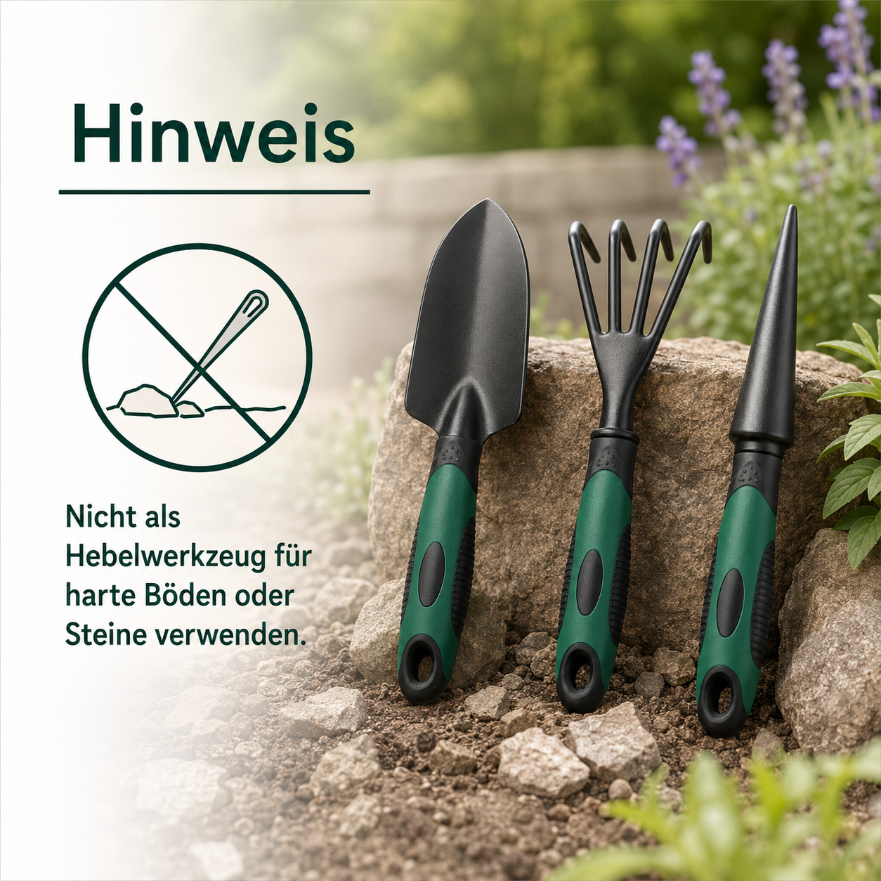 Handwerkzeug Set für Gartenarbeit mit Kelle Harke und Pflanzer